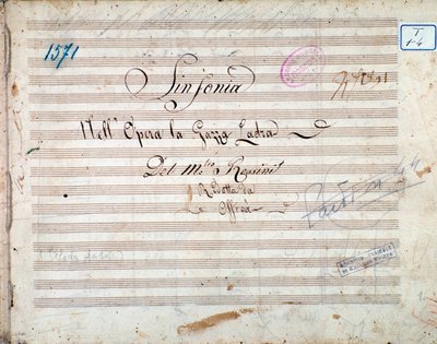 First Page of Musical Score of Symphony in La Gazza Ladra (The Thieving Magpie) by Gioacchino Rossini by Gioachino Rossini