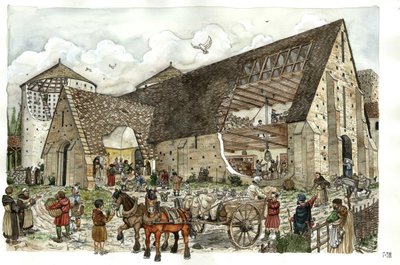 Delivery of Foodstuffs in the Barn of a French Abbey in the 14th Century by Giorgio Albertini