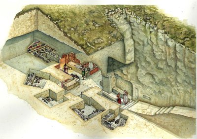 Etruscan Civilization: Reconstruction and Section of the Francois Tomb of Vulci, 3rd Century BC, Italy by Giorgio Albertini
