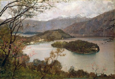 View of Comacina Island, Lake Como, by Giorgio Belloni, oil on canvas by Giorgio Belloni