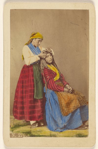 Older woman doing the hair of a younger woman by Giorgio Conrad