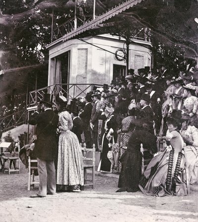 Spectators in the Stands Control the Outcome of a Racecourse in the Cascine Park Race: the Pucci Countess, Countess Cellesi, the Deputy Filippo Torrigiani, Count Paszkowski, the Greek Console Wife, the Marquise Mannelli with Daughters, Count S. Albano, Bar by Giorgio Enrico (attr.to) Levi