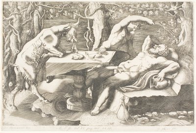 Satyr Trying to Wake Silenus with a Grapevine by Giorgio Ghisi