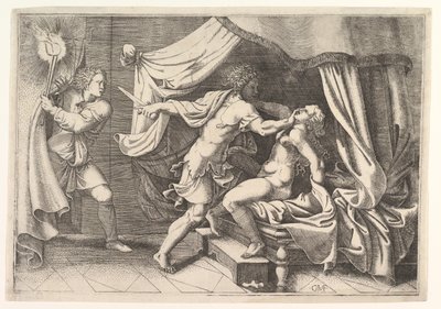 Tarquin attacking Lucretia, a servant at left witnessing the scene by Giorgio Ghisi