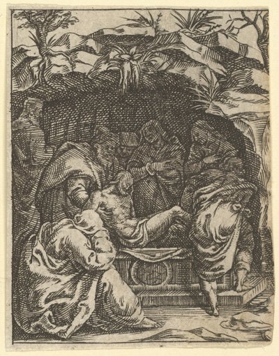 The Virgin of Sorrows: The Entombment, one of nine surrounding compartments by Giorgio Ghisi