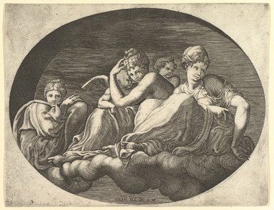 Venus and Cupid, Two Other Goddesses, and a Putto, from a Series of Eight Compositions, 1560s by Giorgio Ghisi