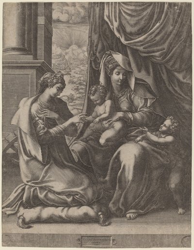 The Mystic Marriage of Saint Catherine by Giorgio Ghisi after Francesco Primaticcio