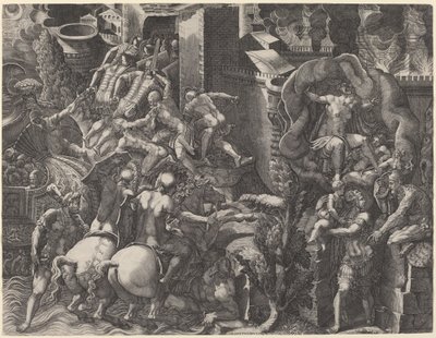 The Fall of Troy and the Escape of Aeneas by Giorgio Ghisi after Giovanni Battista Scultori