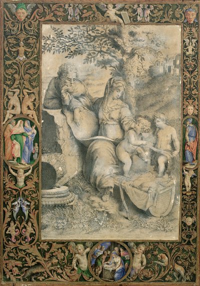 Border of an Illuminated Manuscript Surrounding a Drawing After Raphael