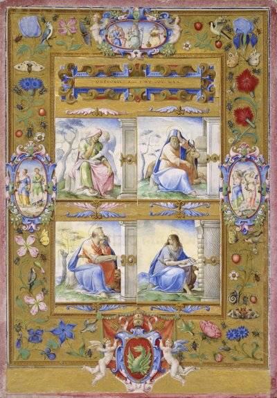 The Four Evangelists within a Border of Flowers, Birds, and Insects by Giorgio Giulio Clovio