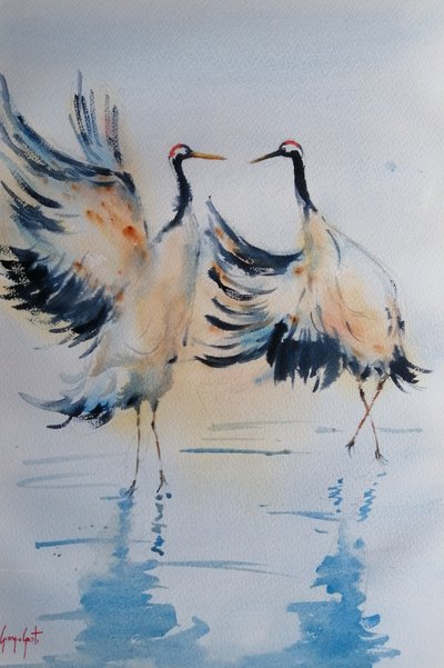 Dancing Cranes Water by Giorgio Gosti