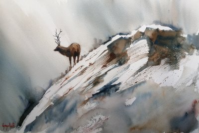 Elk In Winter Mountains by Giorgio Gosti