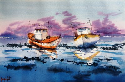 Low Tide Boats Reflections by Giorgio Gosti