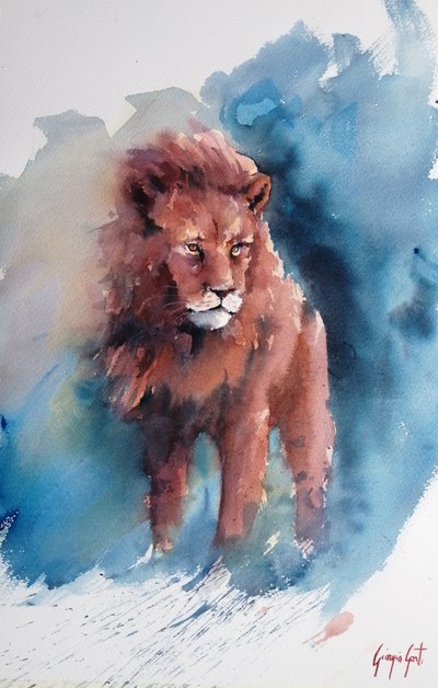 Majestic Watercolor Lion by Giorgio Gosti