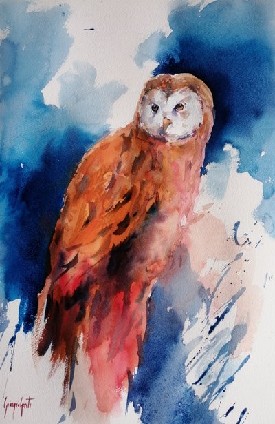 Majestic Watercolor Owl by Giorgio Gosti
