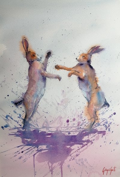 Playful Hares Boxing by Giorgio Gosti