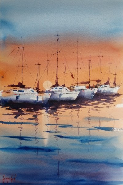 Sailboats At Sunset by Giorgio Gosti
