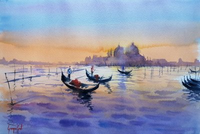 Venetian Gondolas Sunset by Giorgio Gosti