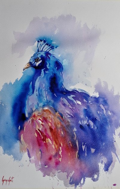 Vibrant Watercolor Peacock by Giorgio Gosti