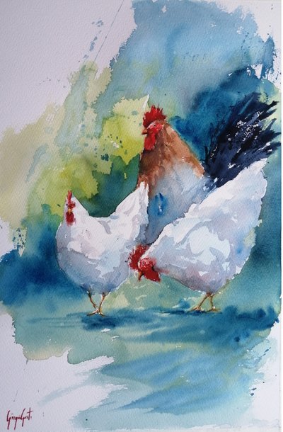 Watercolor Farm Fowl by Giorgio Gosti