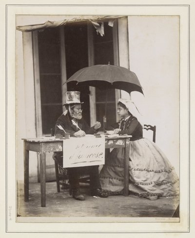 Writer with Young Woman at a Table on the Street in Italy by Giorgio Sommer