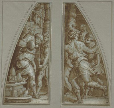 Bearded Man Filling a Glass and Youth Running by Giorgio Vasari