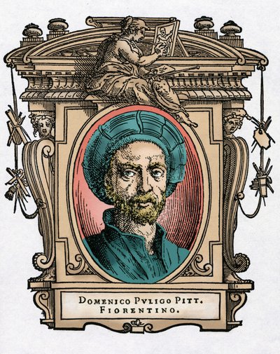 Portrait of Domenico Puligo [1492-1527] Italian painter. Engraving of the treat Lives of the most excellent painters, sculptors and architects (Le Vite de