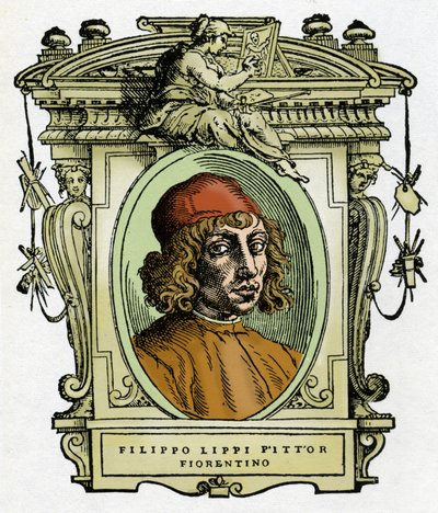 Portrait of Filippo Lippi (1406-1469) Florentine painter. Xylography from “The life of painters” by Giorgio Vasari. by Giorgio Vasari