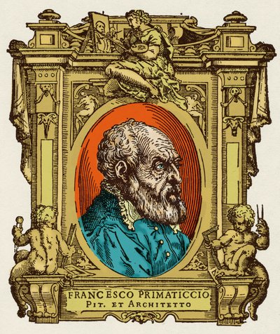 Portrait of Francesco Primaticcio known as The Primatice (1504-1570) painter, sculptor and architect. He was a member of the Ecole de Fontainebleau. Engraving of the treat 