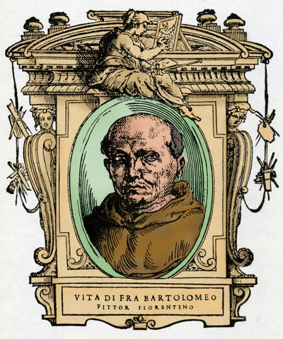 Portrait of the Florentine painter Fra Bartolomeo (1473-1517). Engraving of the treatise "Lives of the most excellent painters, sculptors and architects" (Le Vite de