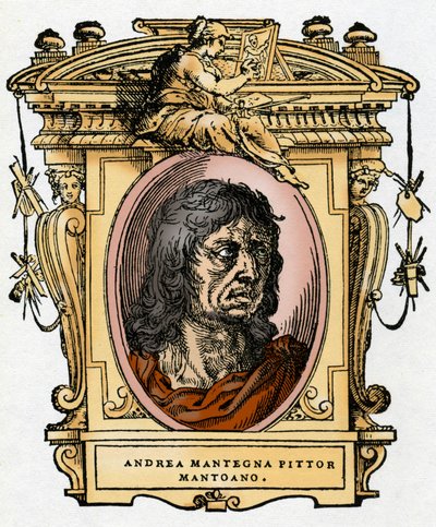 Portrait of the painter Andrea Mantegna (1431-1506) Xylography from “The Life of Painters” by Giorgio Vasari. by Giorgio Vasari