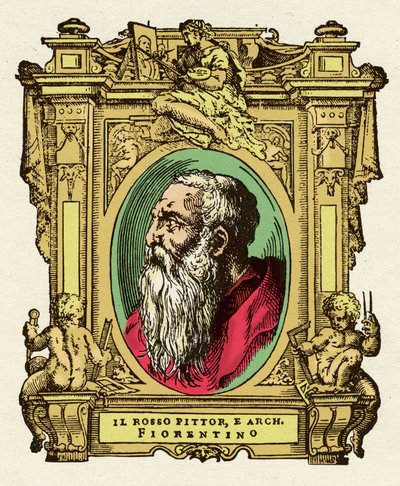 Portrait of the painter Giovanni Battista di Jacopo (Rosso Fiorentino) (1495-1540). He was a member of the Ecole de Fontainebleau. Engraving of the treat 