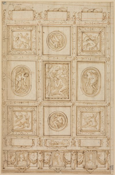 Study for a Ceiling Decoration, with Rebecca and Eliezer at the Well (recto); Study for a Ceiling Decoration (verso) by Giorgio Vasari