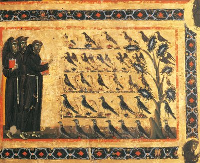 Stories of St Francis: St Francis Preaching to Birds, fresco by Giotto, ca 1325. Bardi Chapel of Vernio, Basilica of Santa Croce, Florence, Italy by Giotto (c.1266 1337)