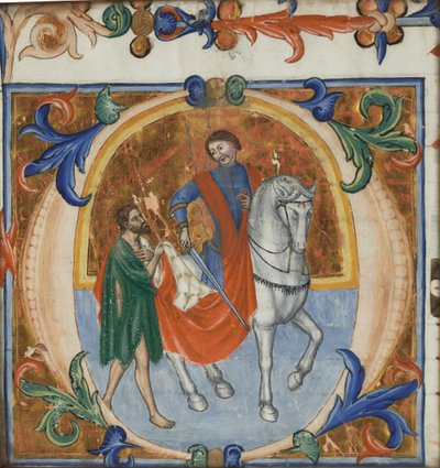 An Illuminated Miniature of St. Martin Dividing His Cloak (from a Grand Choral Book) by Giotto di Bondone (school of)