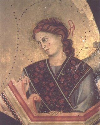Angel from Madonna and Child Enthroned (detail) (altarpiece) by Giotto di Bondone