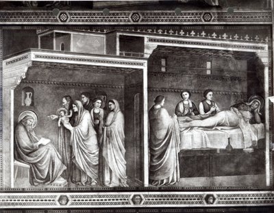 The Birth of St. John the Baptist and his father Zacharias writing his name by Giotto di Bondone