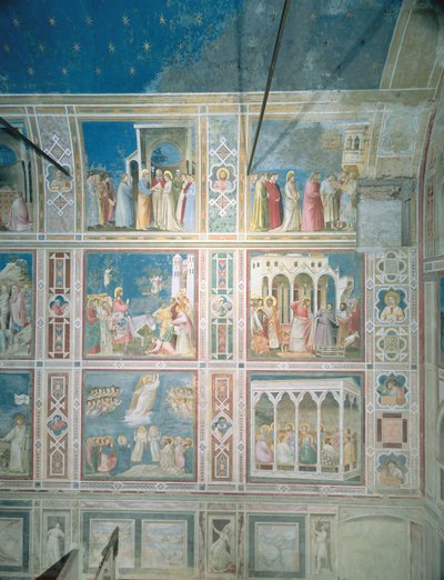 View of the frescoes on the left wall (post-restoration) by Giotto di Bondone