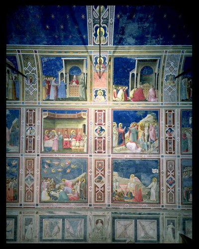 View of the frescoes on the left wall (post-restoration) by Giotto di Bondone