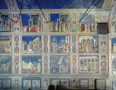 View of the north wall depicting scenes from the Life of the Virgin and the Life of Christ, c.1305 by Giotto di Bondone