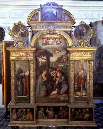 Polyptych showing the Nativity and other religious scenes by Giovan Filippo (School of) Crescuolo