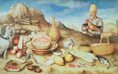Still Life with Peasant and Hens by Giovanna Garzoni