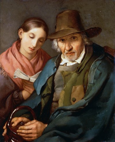 Figure of Elderly Man Sitting with a Young Commoner Reading a Book by Giovanni Carnovali