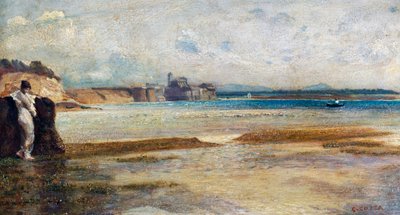 Setting of moon in Tyrrhenian Sea, painting by Nino Costa, Italy by Giovanni Costa