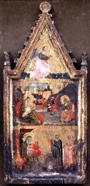 The Angel of the Annunciation; The Nativity and Annunciation to the Shepherds; The Adoration of the Magi (left wing of a diptych) by Giovanni (attr. to) Baronzio da Rimini