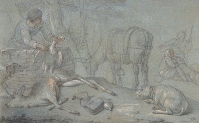 Hunters with Dead Game in a Landscape by Giovanni Agostino Cassana