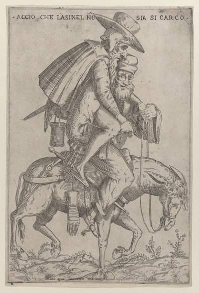 Caricature with Two Men on a Mule by Giovanni Ambrogio Brambilla