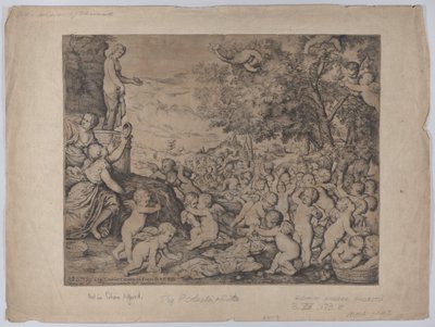 Putti before a Statue of Venus, after Titian, 1636 by Giovanni Andrea Podesta