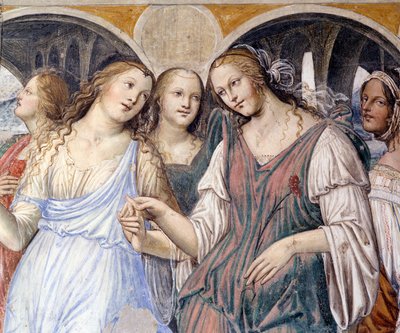 Florent sends courtesans to the monastery of St Benedict (detail) by Giovanni Antonio Bazzi Sodoma