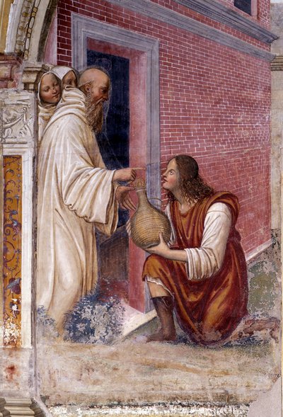 How Benedict Turns into a Snake a Bottle of Wine a Servant Hid to Him (Detail) (Fresco by Antonio Bazzi) by Giovanni Antonio Bazzi Sodoma